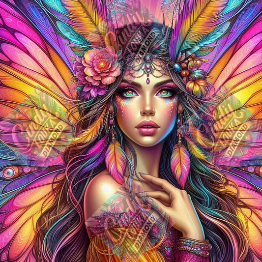 Lumière Céleste aux Ailes Multicolores 80x80 cm