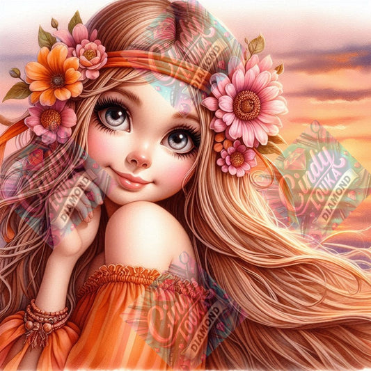 La Petite Fée du Coucher du Soleil 70x70 cm