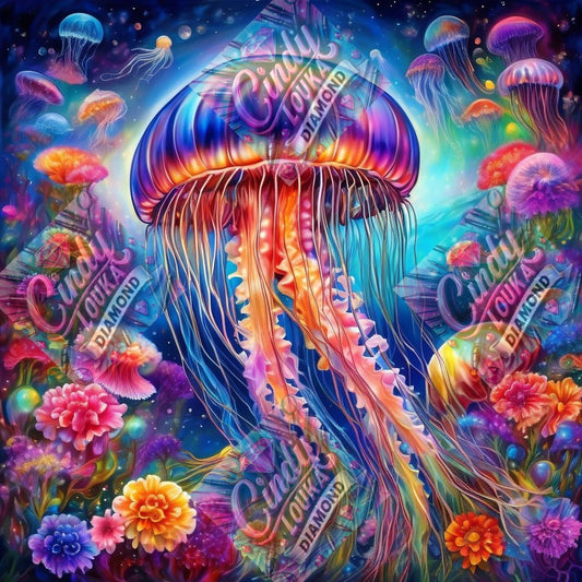 Méduses et Fleurs des Profondeurs 70x70 cm