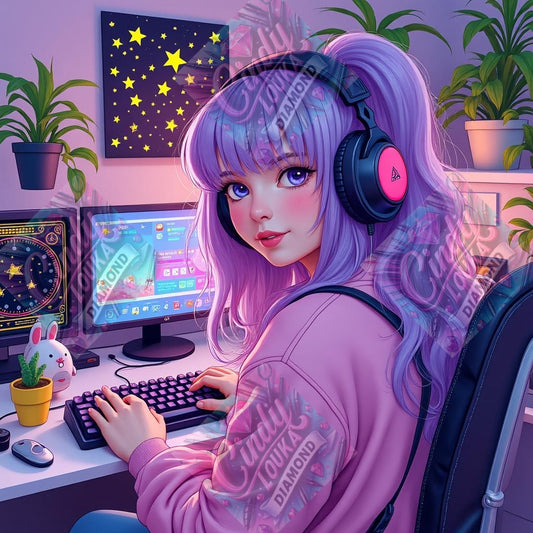 Gameuse dans son Univers Numérique 70X70 cm