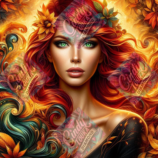 Regard Envoûtant et Chevelure Flamboyantes 70x70 cm