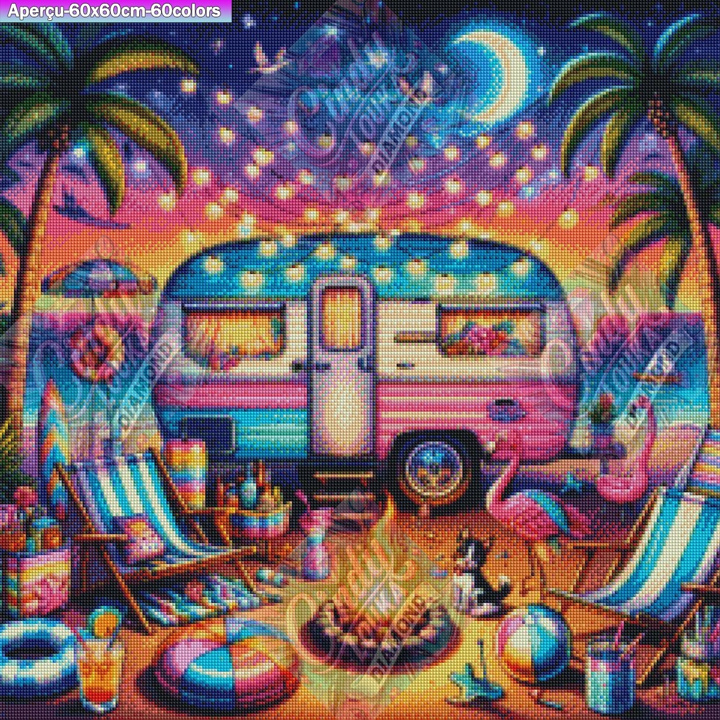 Camping sous la Nuit Magique 60x60 cm