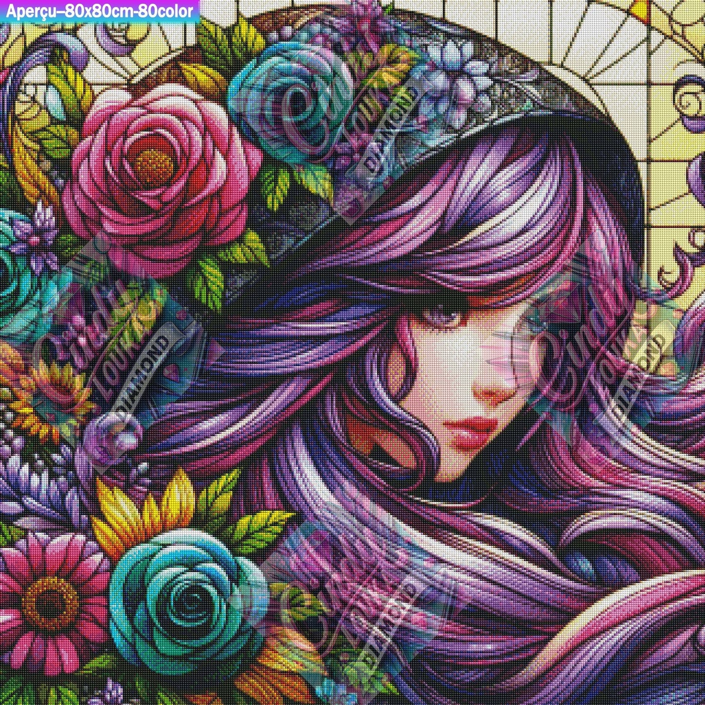 Symphonie Florale en Vitrail 80x80 cm