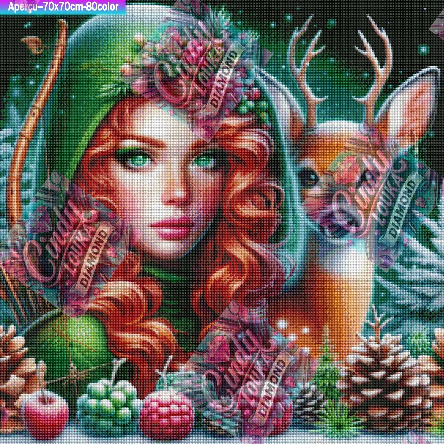 L Archère au Baies Givrées 70x70 cm