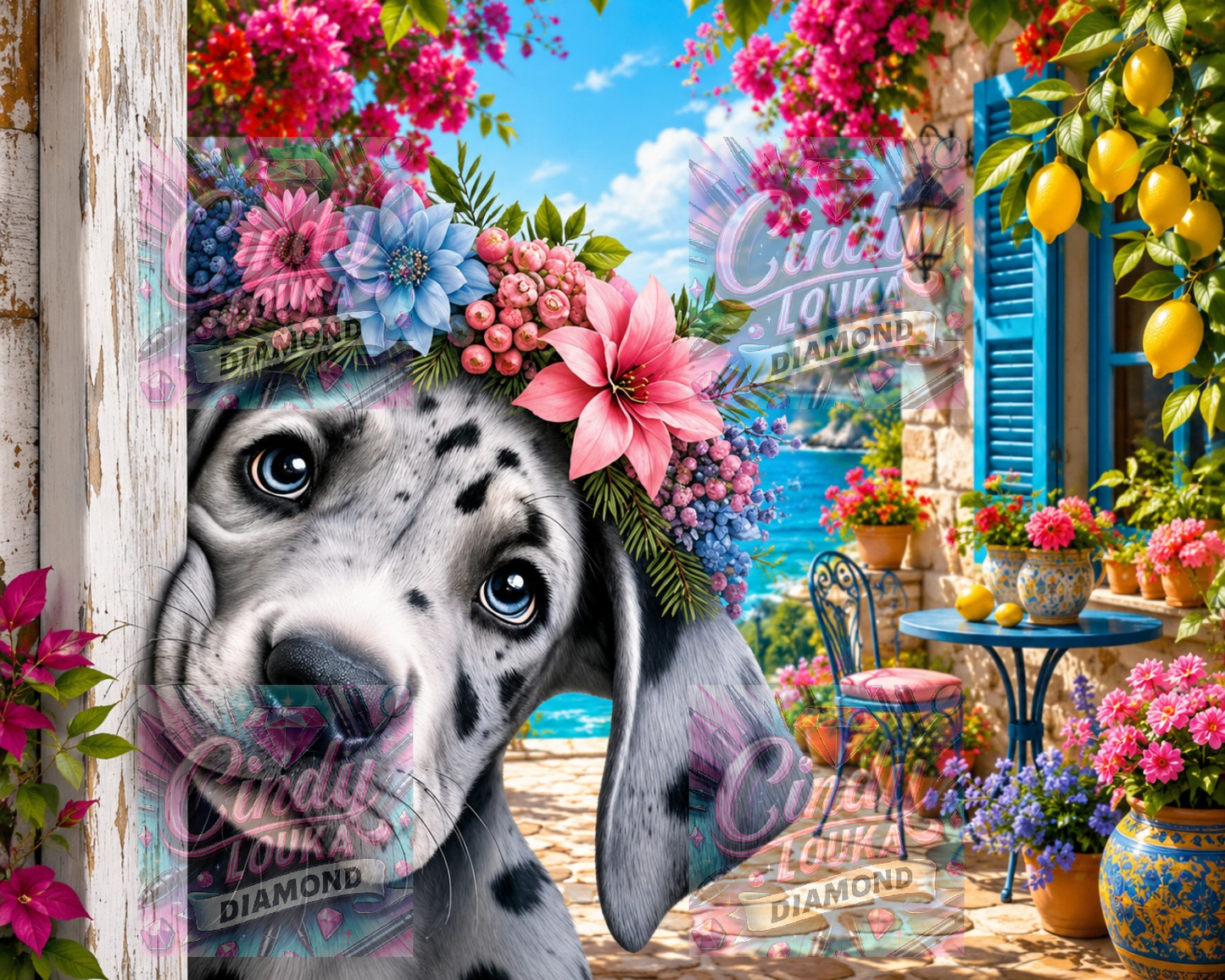 Le Chiot aux Yeux d'Azur 70x70 cm