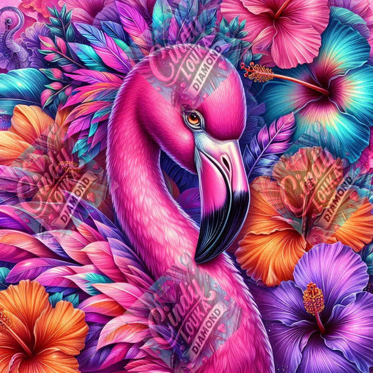 Hibiscus et Flamant Rose 70x70 cm