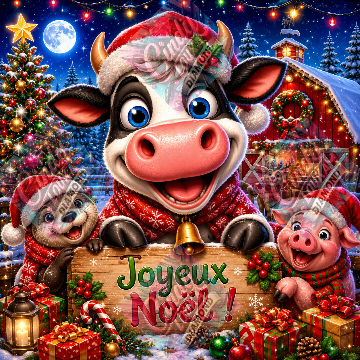 Noël en Folie à la Ferme 75x75 cm