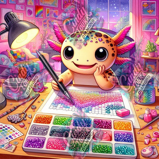 Axolotl et les Diamants Magiques 60x60 cm