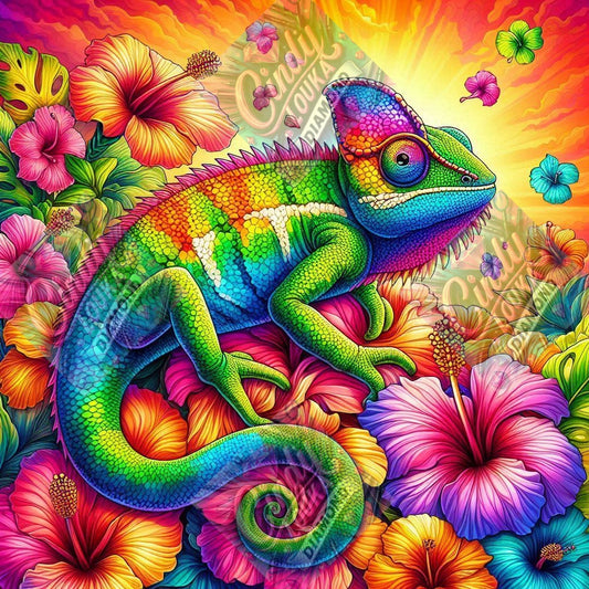 Caméléon en Fête 60x60 cm
