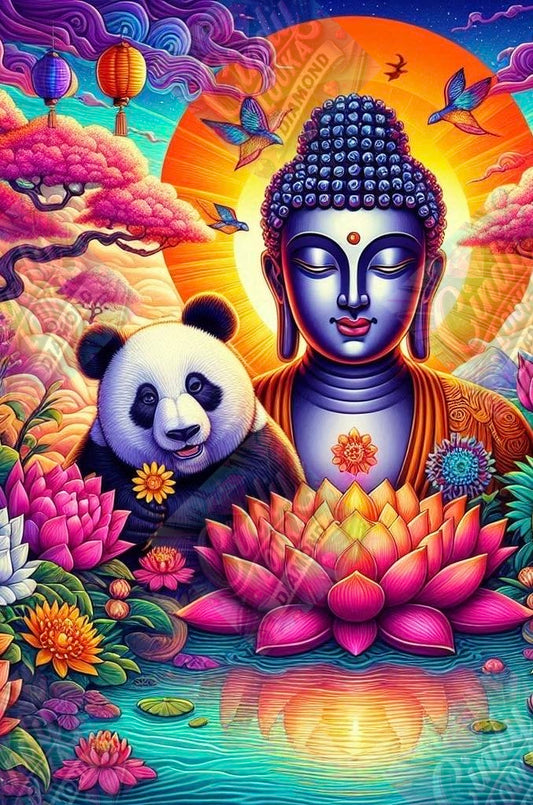 Bouddha,  Panda et Lotus en Harmonie 60x90 cm