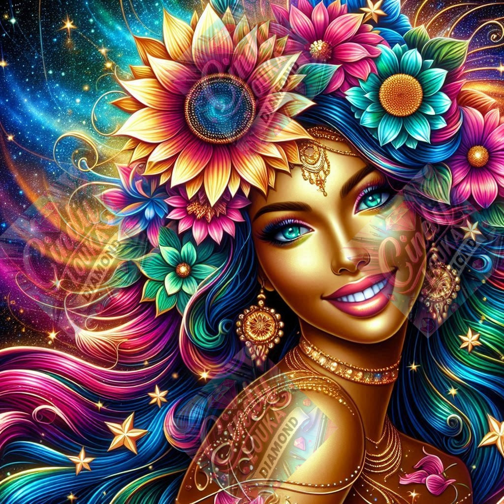 Déesse aux Yeux d’Étoiles 70x70 cm