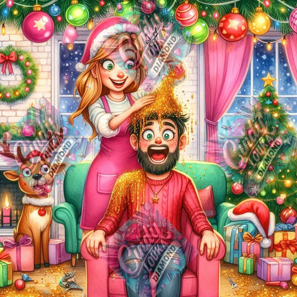 Tempêtes de Paillettes chez le Coiffeur 70x70 cm