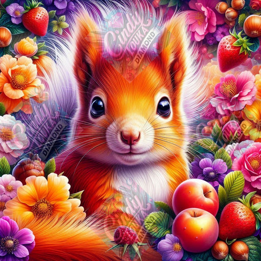 L 'Ecureuil et le Festin de la Nature 50x50 cm