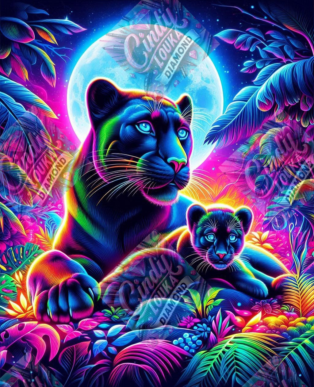 Lueur Féline dans la Jungle Électrique 60x70 cm