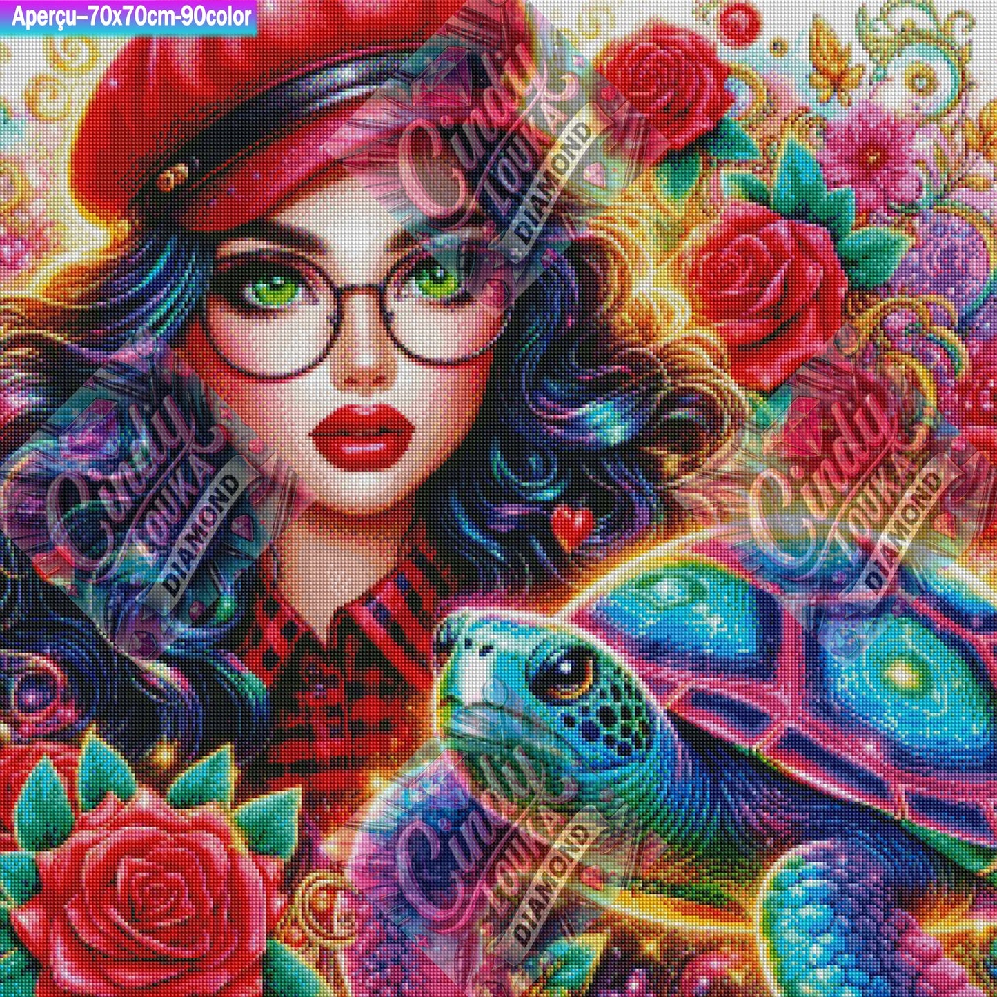 L Enchanteresse aux Lunettes Rouges 70x70 cm