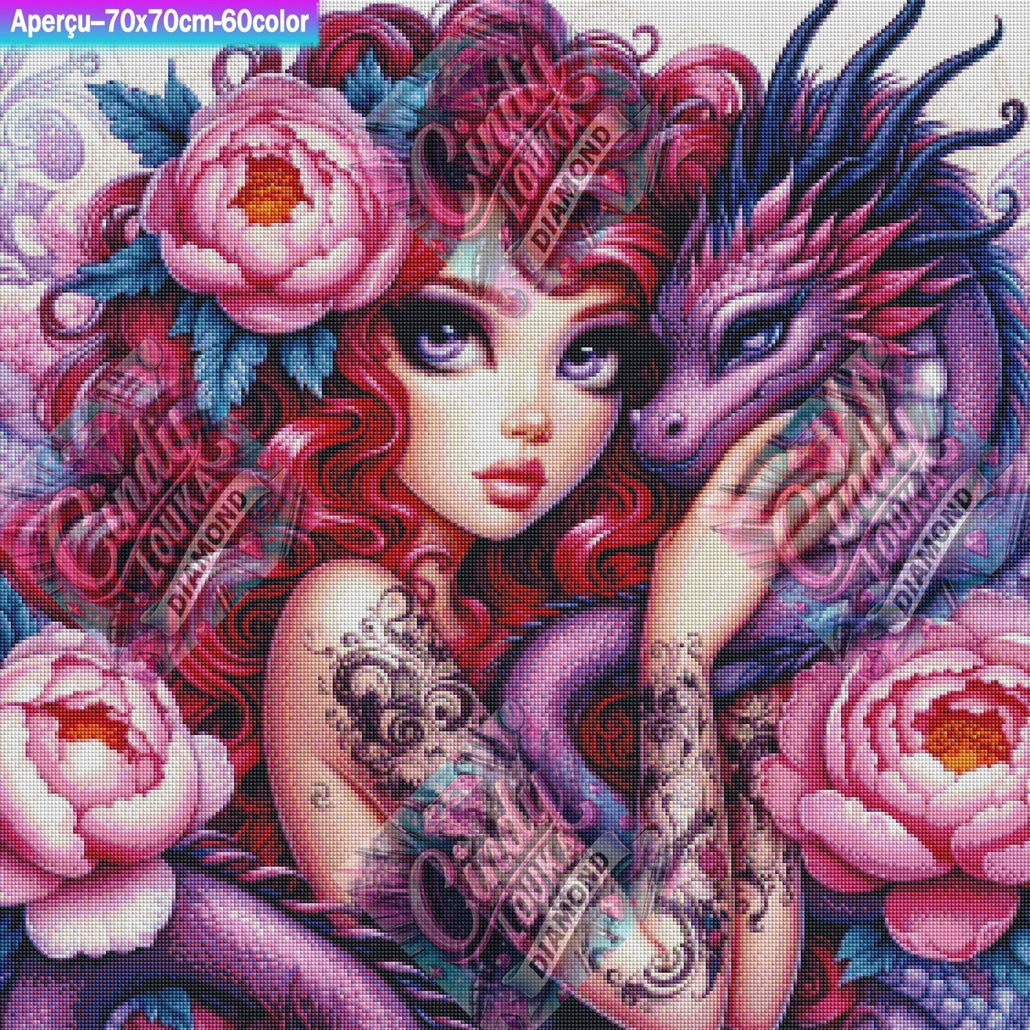 Fleur de Dragon, Cœur de Femme 70x70 cm
