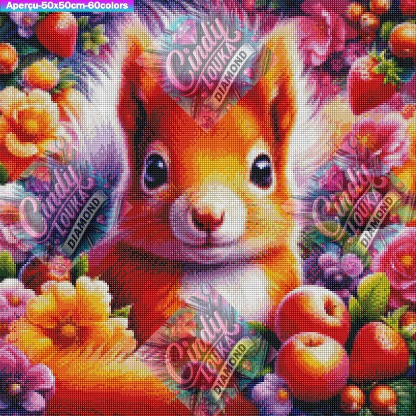 L 'Ecureuil et le Festin de la Nature 50x50 cm