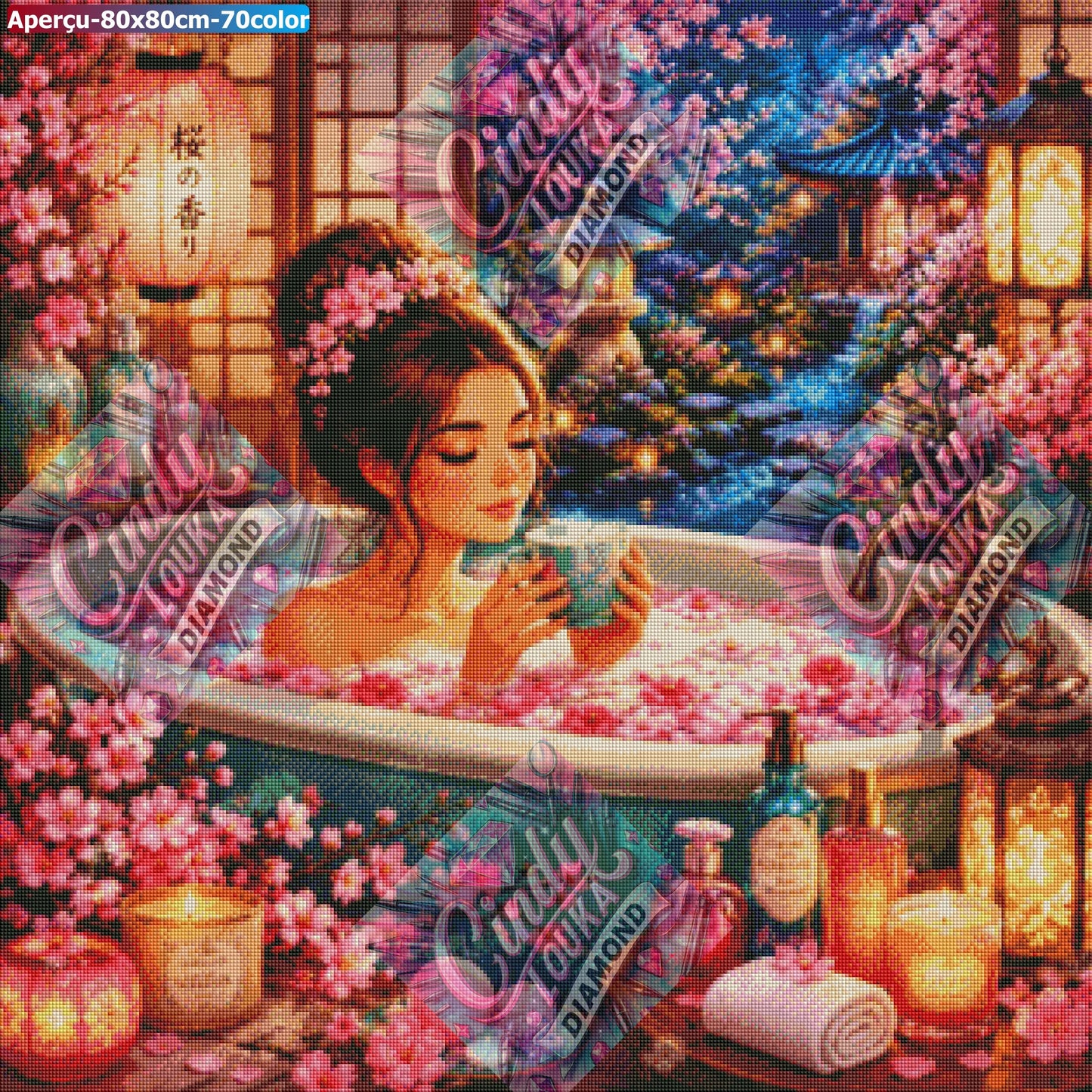 Bain aux Fleurs de Sakura 80x80 cm