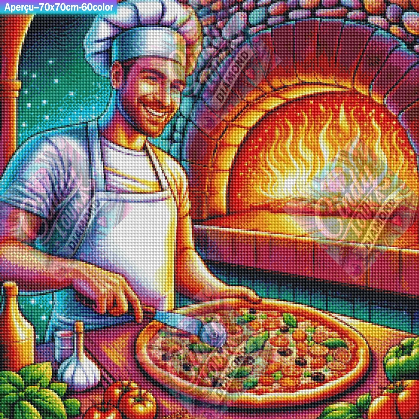Le Pizzaiolo aux Fourneaux 70x70 cm