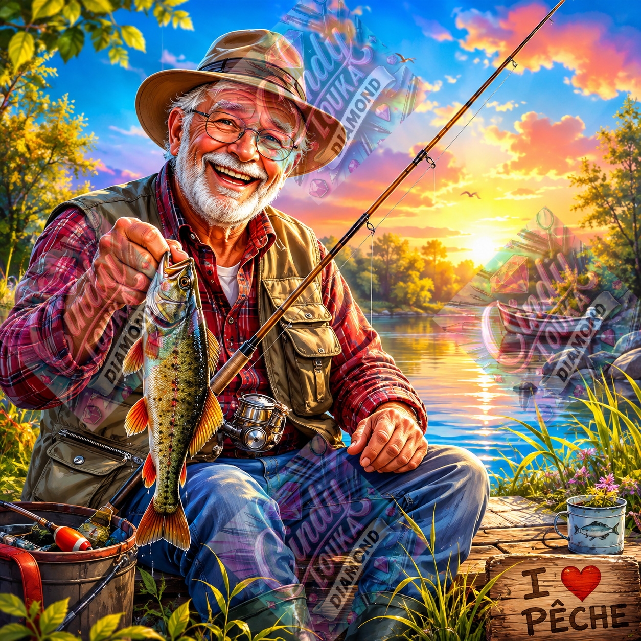 Les petits bonheurs de la pêche 70x70