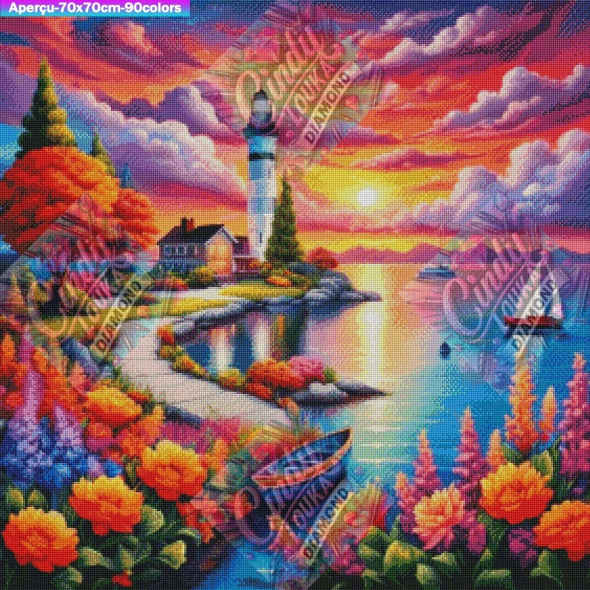 Crépuscule au Phare Enchanté 70x70 cm
