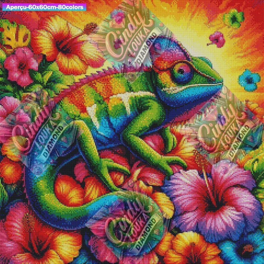 Caméléon en Fête 60x60 cm