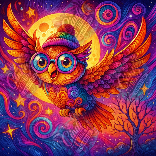 Chouette Party au Clair de Lune 70x70 cm