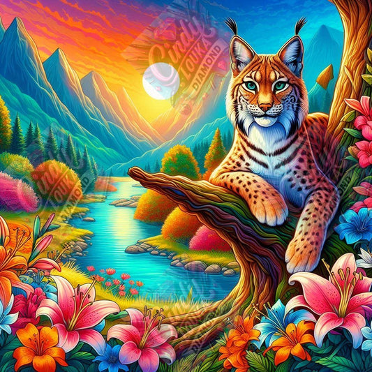 Le Lynx dans la Vallée Fleurie 60x60 cm