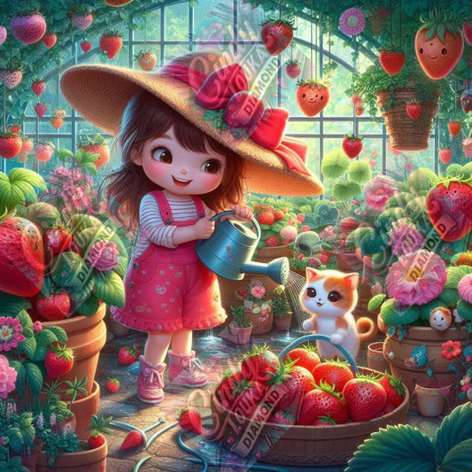 Le Jardin Magique aux Fraises Souriantes 80x80 cm