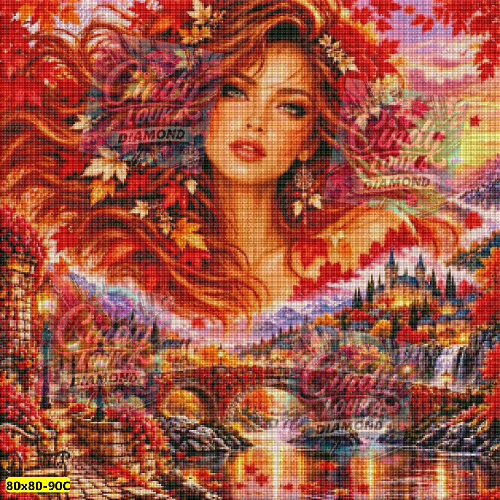 La Belle des Feuilles Rouges 85x85 cm
