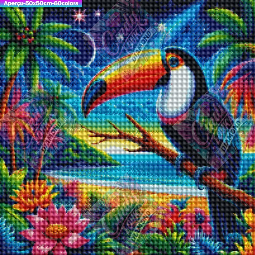 Toucan au Clair de Lune 50x50 cm
