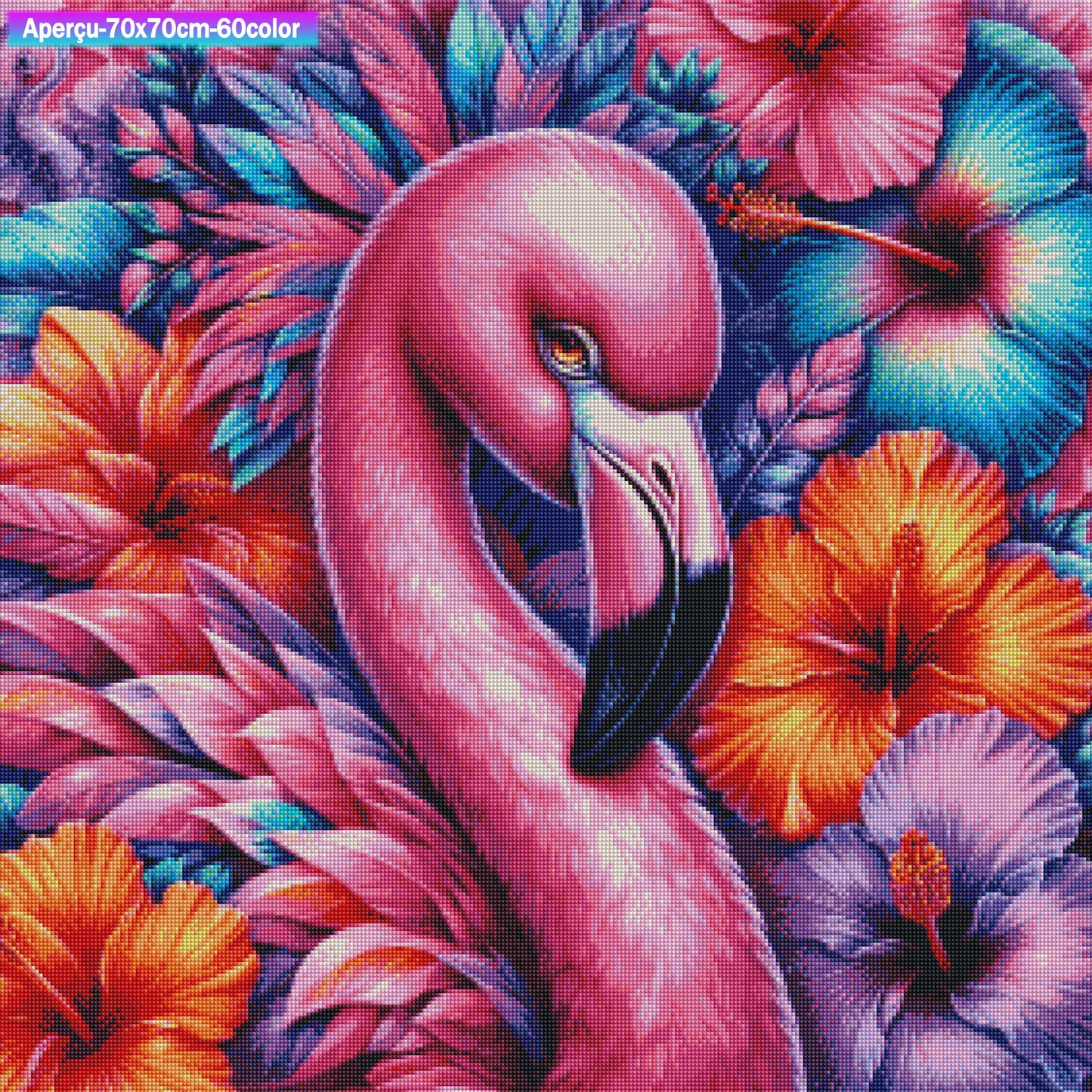 Hibiscus et Flamant Rose 70x70 cm