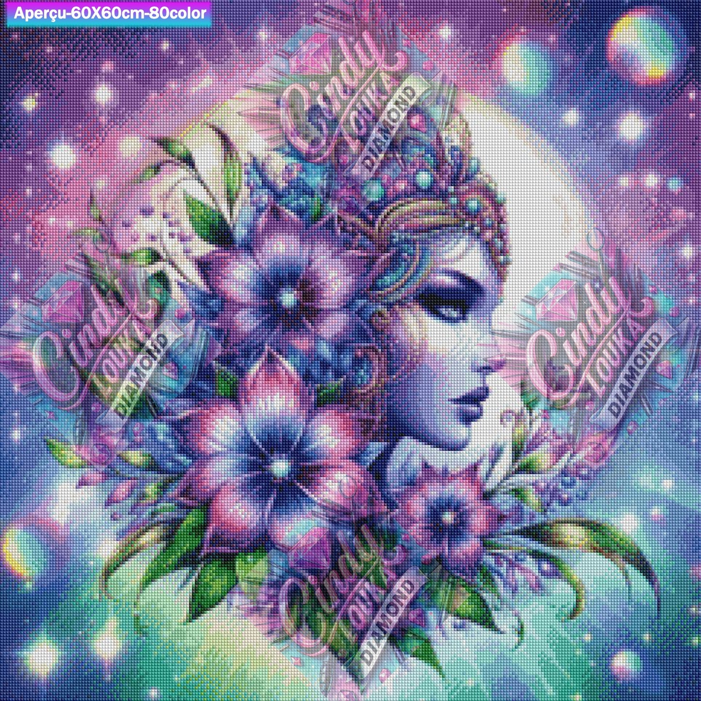 Déesse de Lune et Fleurs 60x60 cm