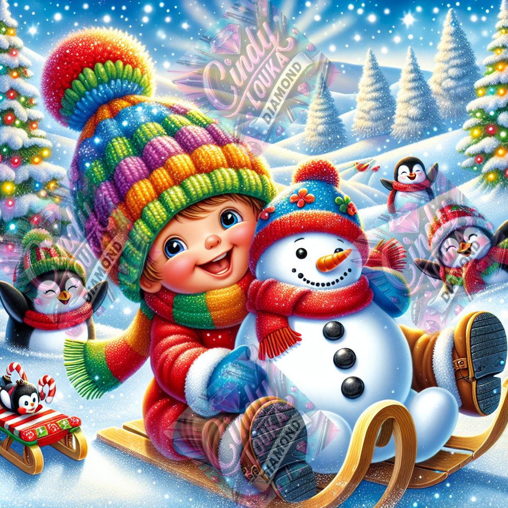 Glissade Folle Dans La Neige 70x70 cm