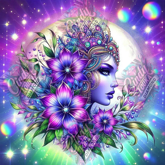 Déesse de Lune et Fleurs 60x60 cm