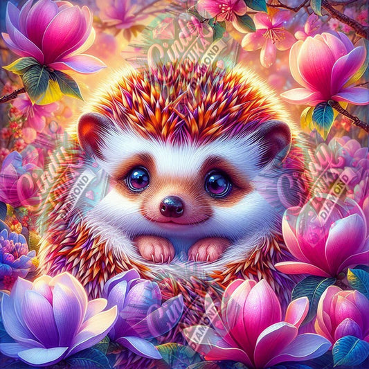 Hérisson au Royaume des Magnolias 50x50 cm