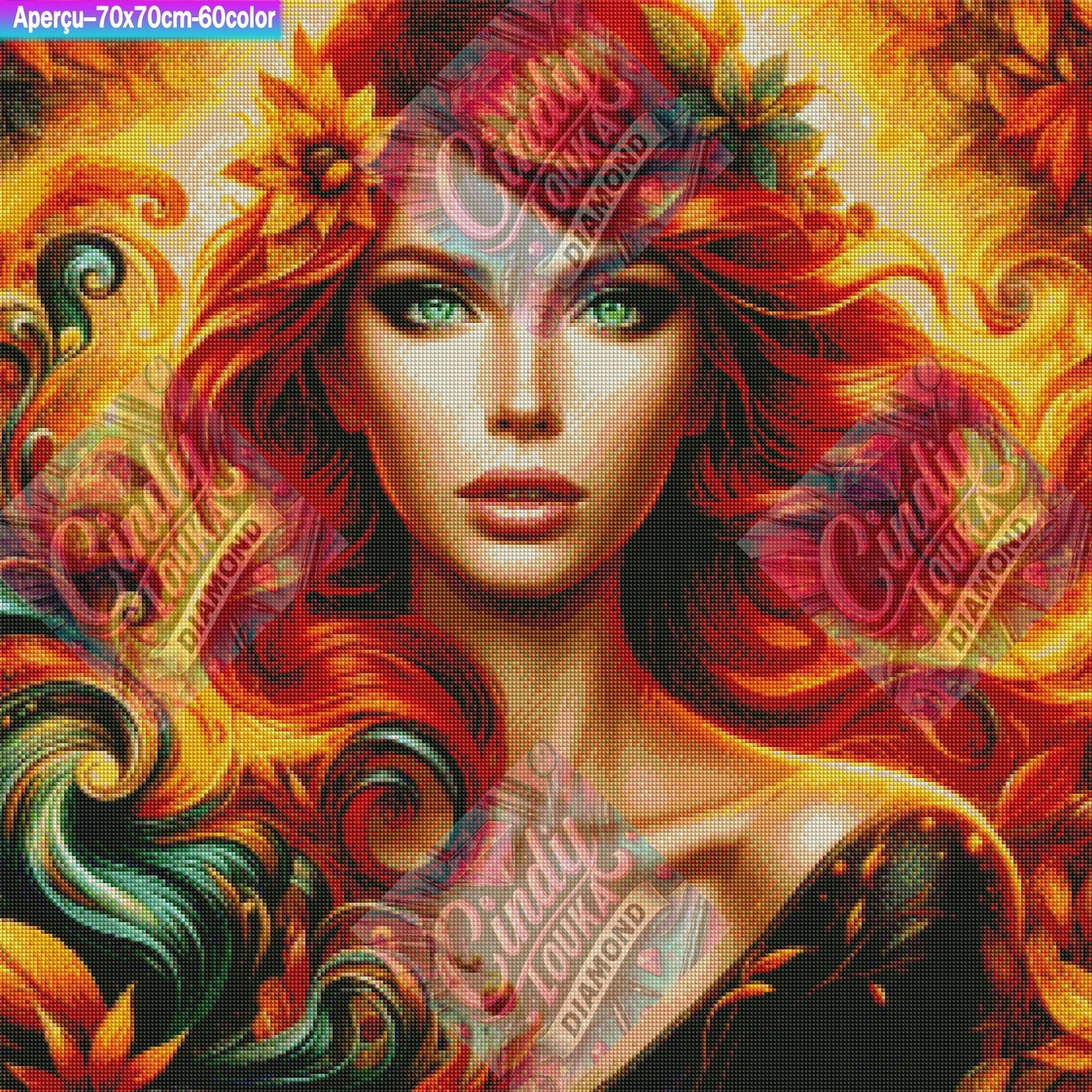 Regard Envoûtant et Chevelure Flamboyantes 70x70 cm