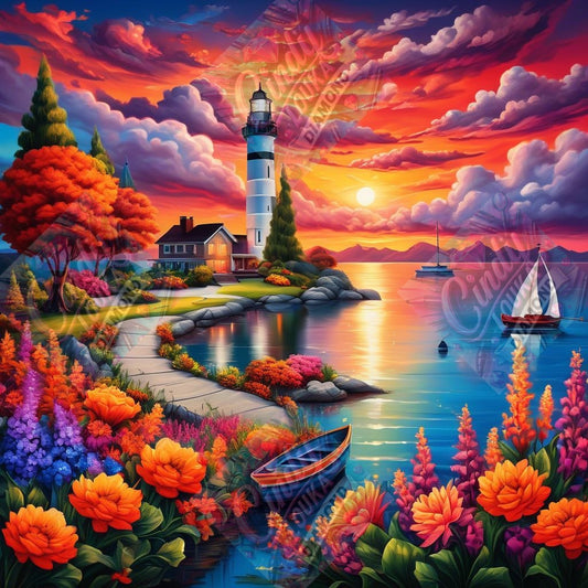 Crépuscule au Phare Enchanté 70x70 cm