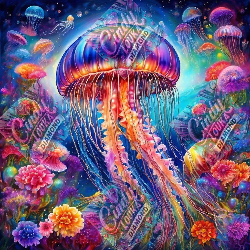 Méduses et Fleurs des Profondeurs 70x70 cm