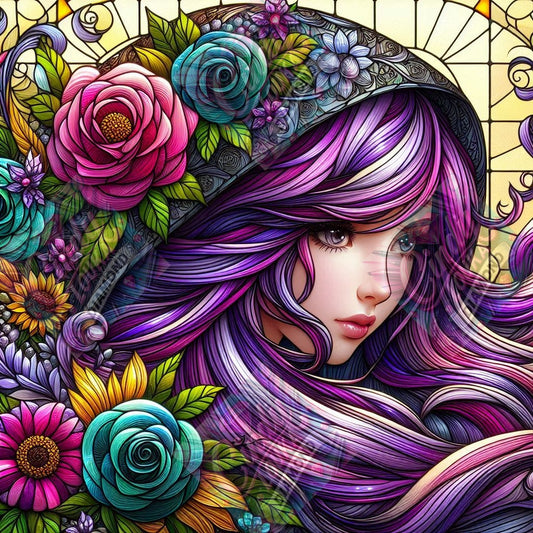 Symphonie Florale en Vitrail 80x80 cm