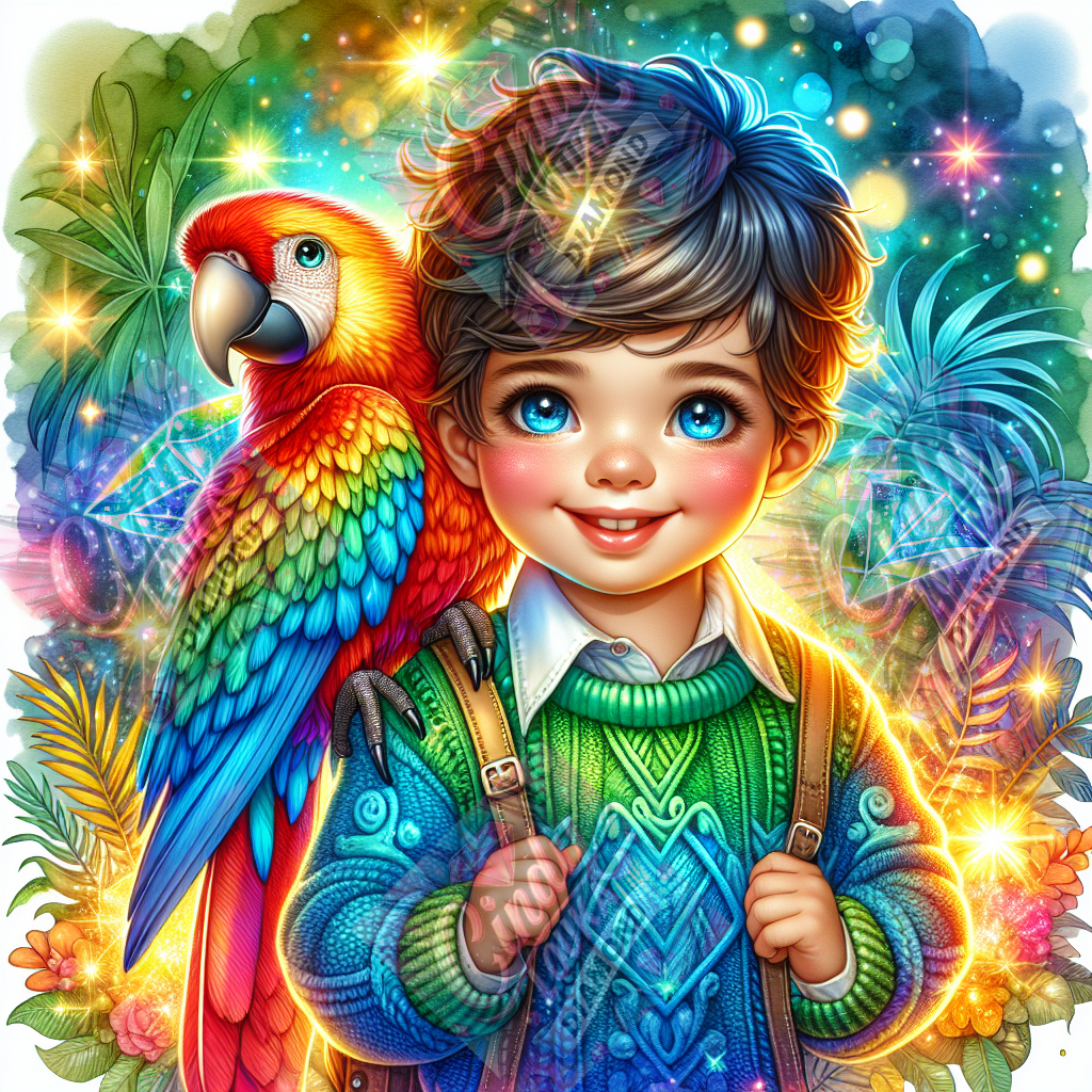 Le Petit Aventurier aux Plumes Arc-en-Ciel 70x70 cm