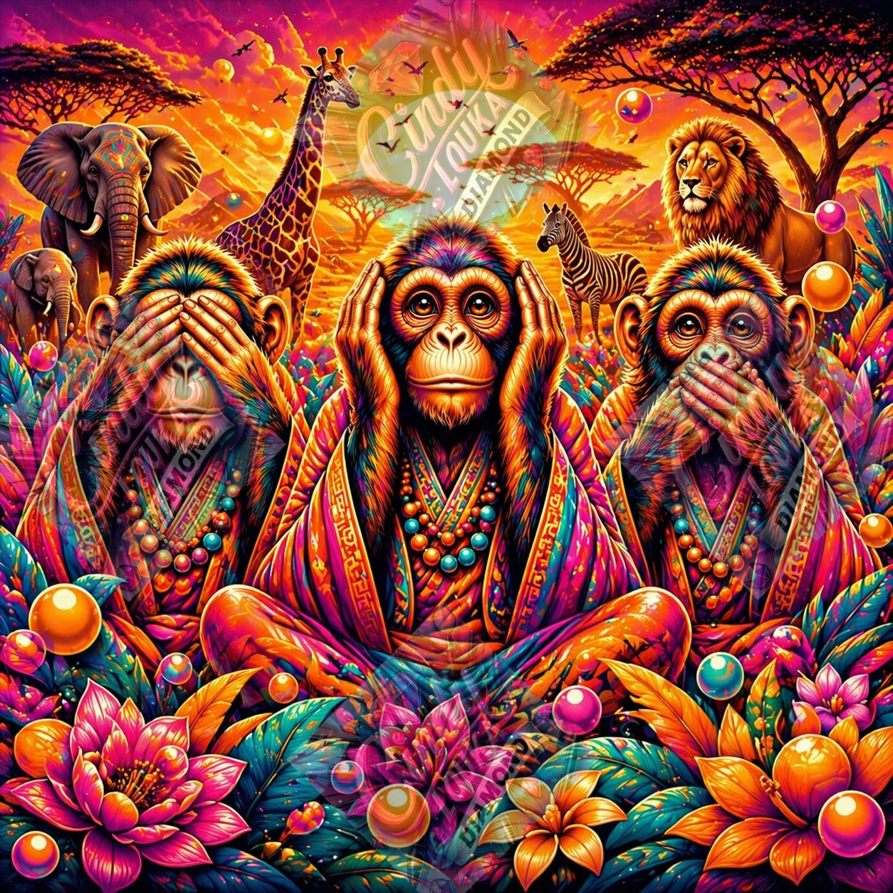 Les Trois Sages du Soleil 80x80 cm