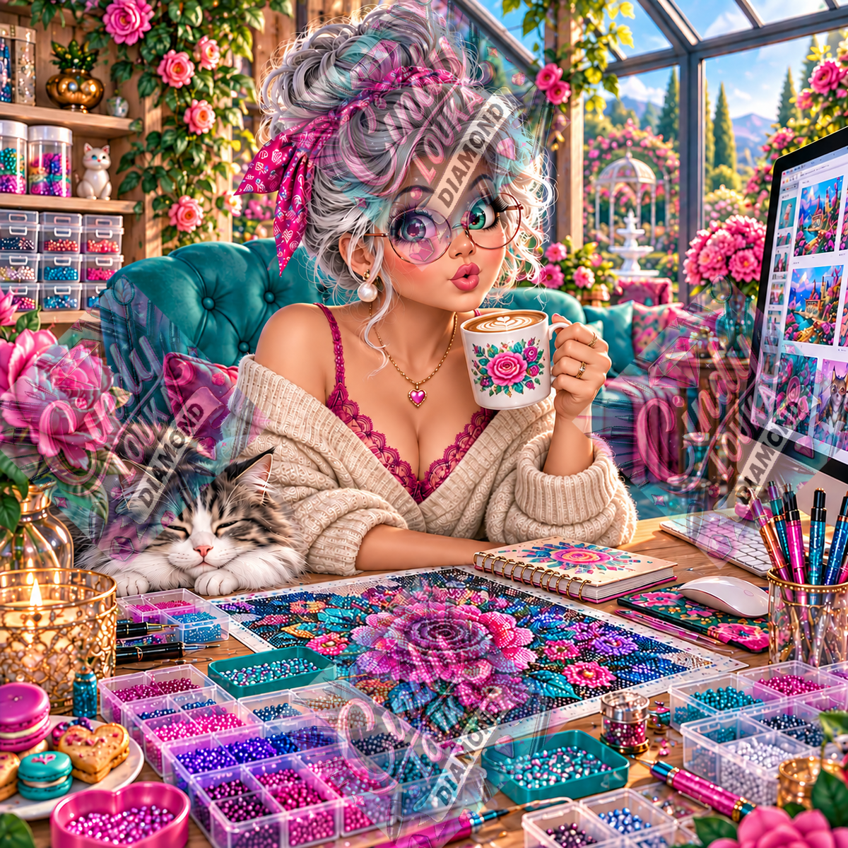 Mamie Geek & Diamants 80x80 cm