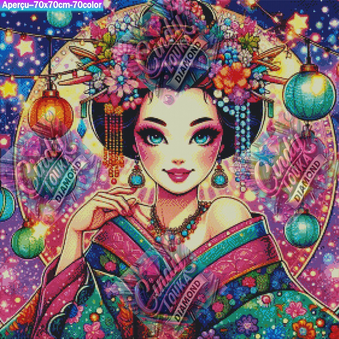 Déesse des Lanternes Vibrantes 70x70 cm