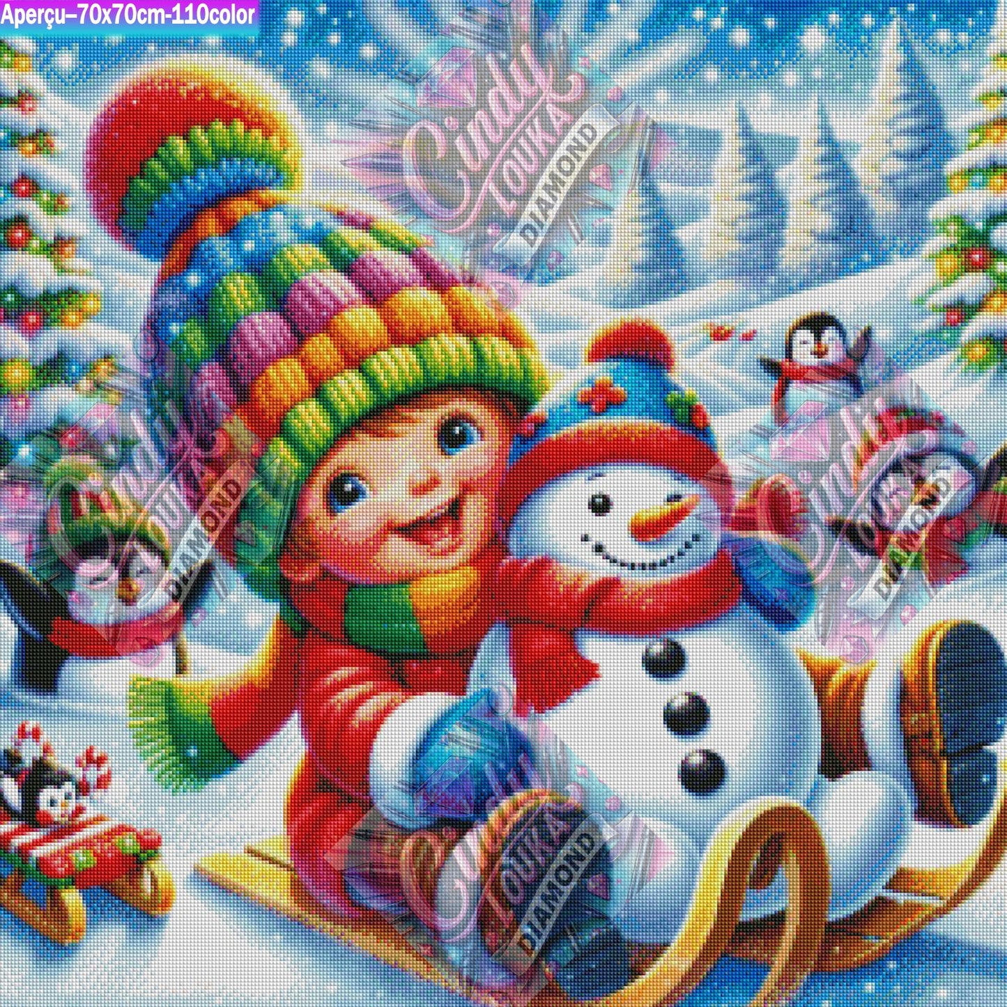 Glissade Folle Dans La Neige 70x70 cm