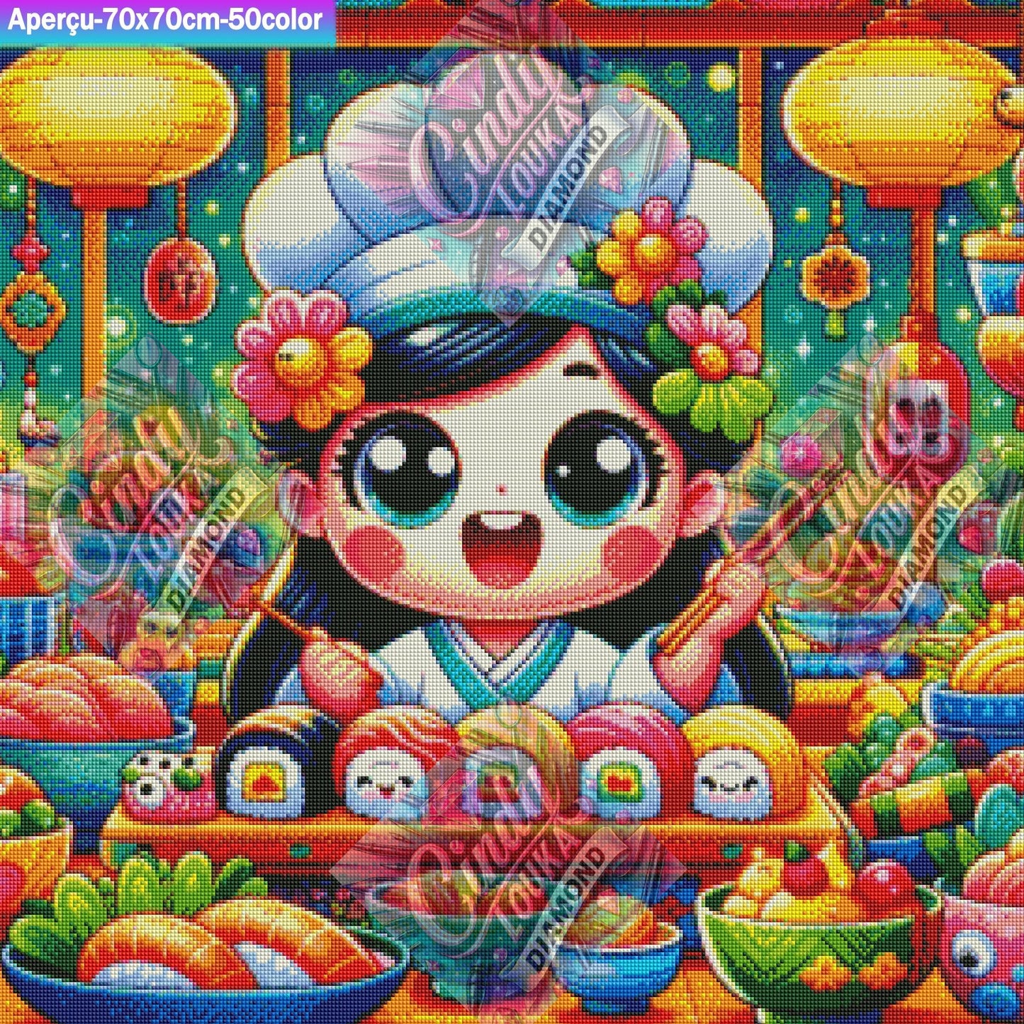 La Reine Kawaii des Sushis 70x70 cm