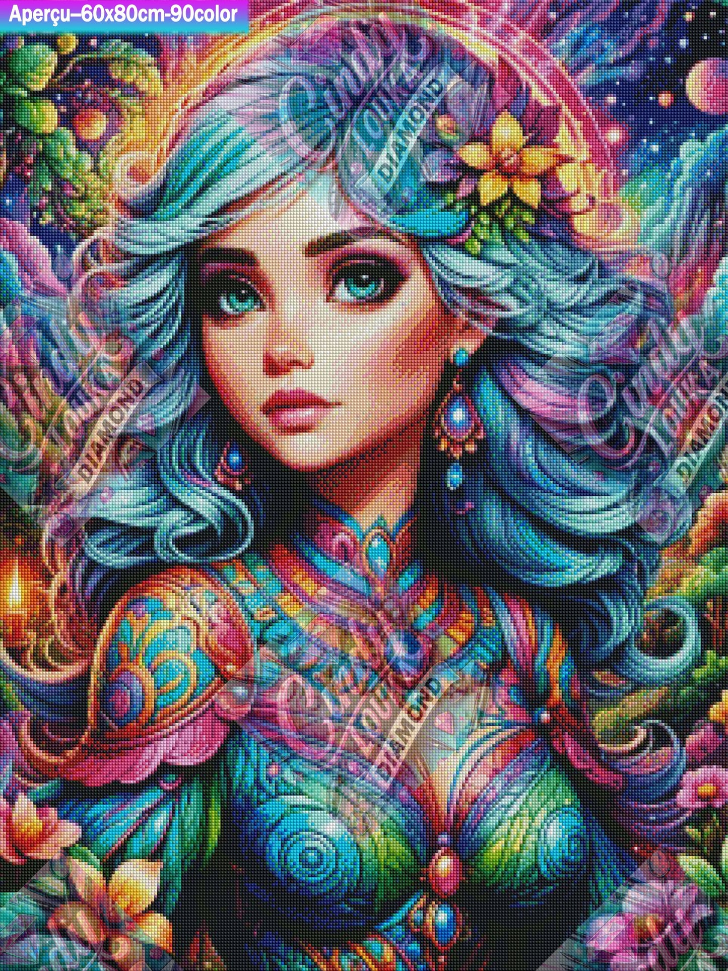 Beauté Aux Cheveux Turquoises 60x80 cm