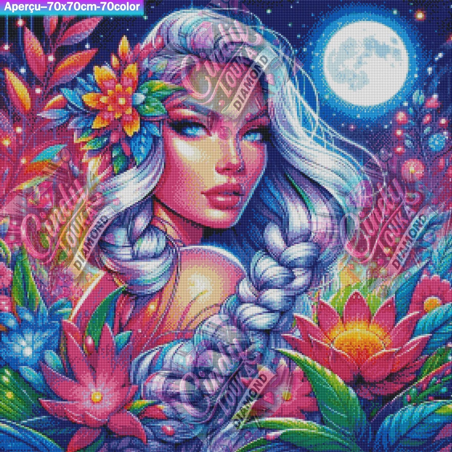 Déesse Aux Cheveux d Argent 70x70 cm