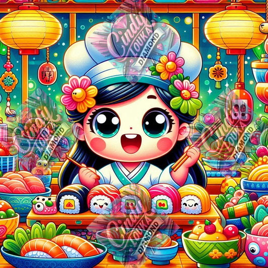 La Reine Kawaii des Sushis 70x70 cm