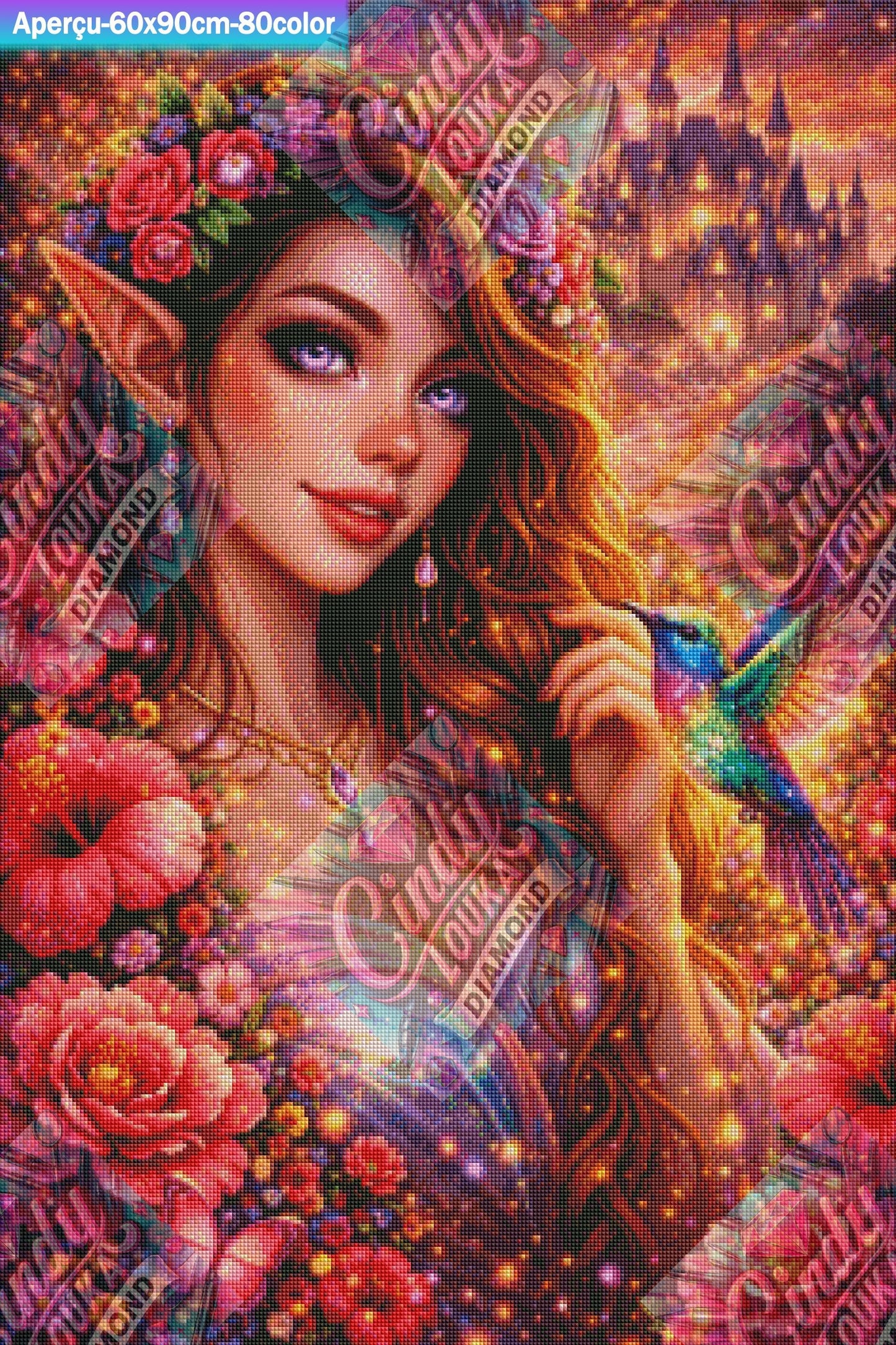 L’Elfe au Colibri Enchanté 60x90 cm